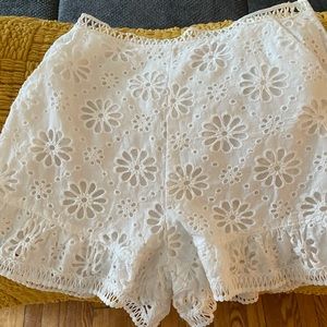 White Floral Shorts
